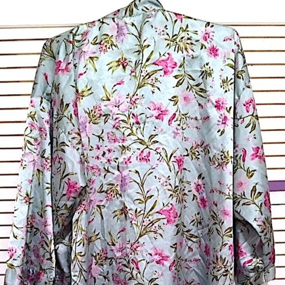 MULTICOLOR BUTTON DOWN LONG SLEEVE FLORAL PRINT COLLARED NIGHT DRESS GOWN O/S - Picture 3 of 7